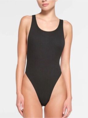 SKIMS 🖤 Cotton Rib Tank Bodysuit Black XXS High Cut NWOT